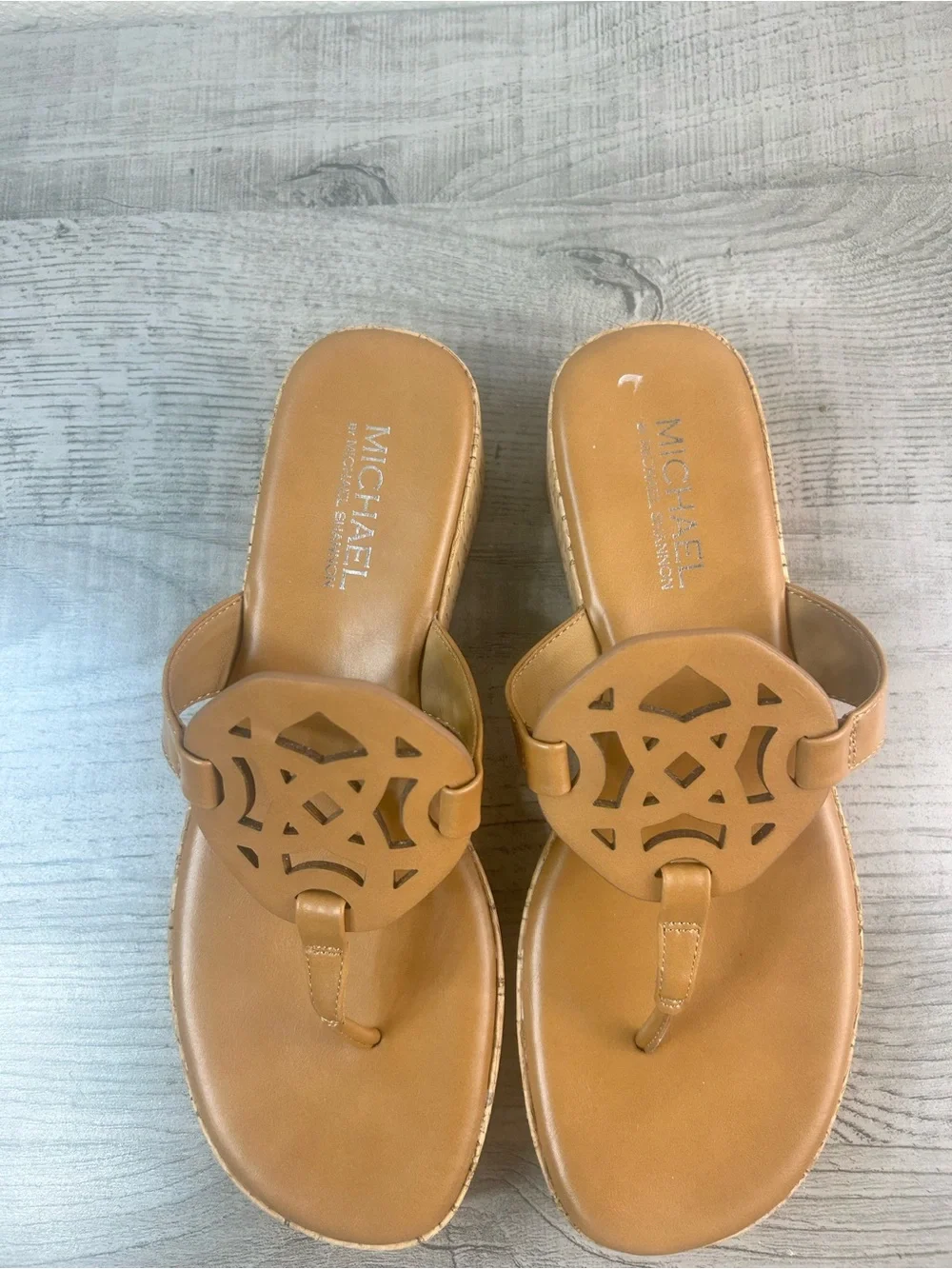Michael by Michael Shannon Brown Cork Wedge Thong Sandals Women’s Size 9
